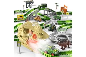 CI VETCH 249 PCS Dinosaur Toys Race Car Track, Toys for Kids Toddler Boys Ages 2-4 3-5 4-6, Dinosaur Race Tracks Toy with Light, Sound & Spray, Birthday Toy Gifts for 2 3 4 5 Year Old Boys