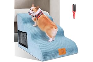 HEVOL Escalera para Perros, Escaleras para Mascotas con 3 Pasos de Espuma de Alta Densidad, Rampa para Perros y Gatos con Funda de Tela Lavable para Cama y Sofá -Azul