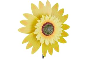 Relaxdays Molino Viento Flor, Estaca Girasol Decorativa, para Jardín, Balcón y Terraza, Molinete Plantas 70 cm, Amarillo