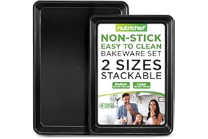 Nutrichef Baking Pans Set - 2-Pack Non-Stick Cookie Sheet Bakeware, Durable Food-Grade Metal, Easy-to-Clean Oven Trays, Dishwasher Safe, Stain-Resistant, Fits Toaster & Convection Ovens (Black)