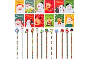Jiahuade Christmas Pencils with Eraser, Pack of 12 Christmas Notebook, 12 Pieces HB Pencils Christmas, Christmas Pens Set for Christmas School Christmas Gifts Small Items