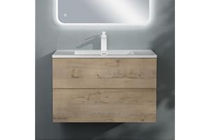 ‎DOPORRO doporro Badmöbel-Set Waschbecken-Unterschrank Badezimmer Waschtisch mit Unterschrank BTH: 80x48x50 cm in Eiche Greige inkl. Mineralguss-Waschbecken Aqualis