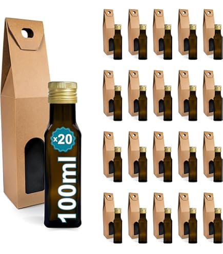 Espirito Rebelde - Juego De 20 Botellas De Vidrio Oscuro 750 Ml Con Tapón Dorado Para Aceite, Vinagre Y Licores