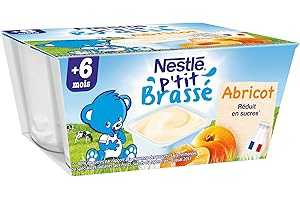 NATURNES Nestlé Bébé P'tit Brassé Abricot Laitage dès 6 Mois, 4 x 100g
