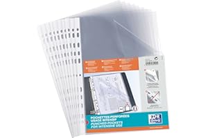 OXFORD Lot de 500 Pochettes Plastiques A4 Perforées Usage Intensif Lisse Epaisseur 9/100ème Incolore
