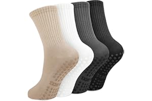 Yikki 4 paia di calzini antiscivolo da donna, morbidi calzini da yoga Reformer per danza, fitness, palestra, balletto, trampolino, uso domestico e ospedale, taglia unica