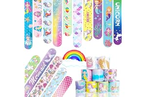KASTWAVE 48PCS Mermaids Slap Bracelets Kids Party Favors, Bulk Slap Bracelet Party Favors Supplies for kids & teens Gifts Teacher Classroom School Favors Prizes Exchanging Gift (Mermaids and Unicorns)