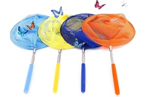 ZARRS Filet à Papillons,4 Packs Enfants Filet de Pêche Extensible avec Poignée Antidérapant pour la Capture de punaises Papillons Insecte Petit Poisson
