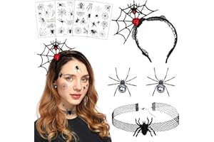 SANLIUSANJIU Halloween Spinne Haarreifen Kostüm Accessoires, Schwarz Spinne Spinnweben Haarband, Halloween Cosplay Karneval Kostüm Accessoire Spinne Ohrringe Halskette Schwarz Spinnen Tattoos