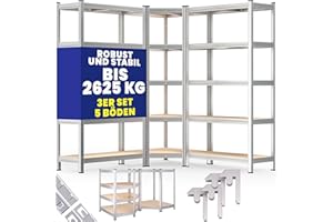‎MONZANA Monzana® 3er Set Schwerlastregal Eckregal 2625 kg 15 MDF-Platten Regal Lagerregal Kellerregal Steckregal Werkstattregal