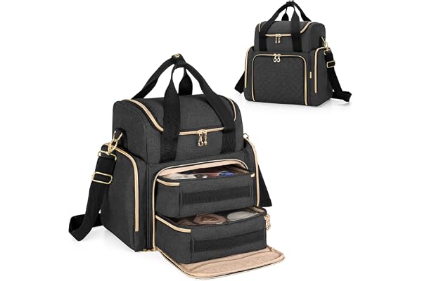 Luxja Trousse de Maquillage de Voyage avec 2 Étuis Amovibles, Sac à Cosmétiques avec Plusieurs Sections de Stockage, Sac de Maquillage (Sac Seulement), Noir