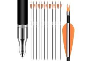 SUNYA Archery Hunting Arrows for Compound Bow and Recurve Bow. 30IN Carbon Shaft Spine 400/500 with Removable Tips. 12PCSPack