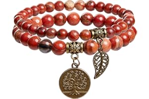 Farfume Pulseras de chakra para mujer - Pulsera de cristales de piedras curativas para mujer Piedras preciosas naturales Yoga Reiki Brazalete - Un juego de pulseras dobles