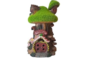 TIN DREAMS FACTORY | Casita de Hadas para Jardín con Luz Solar - Fairy Tree House en Resina - Decoración Exterior Jardín, Patio, Terraza - Adorno Mágico con Luz LED para Ambientes Encantados