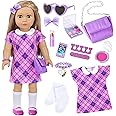 ZNTWEI American 18 Inch Doll Clothes and Makeup Accessories Playset Fit 18 Inch Doll includes Dolls Clothes Sunglasses Phone Eye Shadow Plate Bag Lipstick Bracelet Blusher Hairpins
