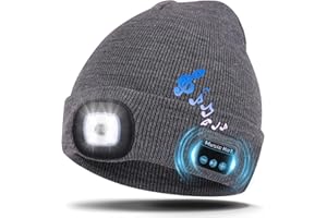 Kaishengyuan Bonnet de Musique sans Fil Bluetooth,Bonnet d'hiver avec lumière,4 LED Perles de Lampe, Chargement USB,Homme Femme Beanie Musique Convient à Sports Ski Patinage Marche