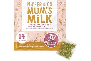 Nipper&Co, Mums Milk Breastfeeding Tea (14 Reusable Bags = 42 Cups) Breastmilk Tea Pillows for Nursing Mothers, Natural Whole Leaf Breast Feeding Teabags, New Mum Gift Baby, Nipper & Co