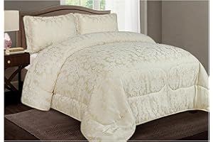 Opulent Living 3-Piece Jacquard Floral Comforter Set – Elegant Bedspread with 2 Pillow Shams, Durable 100% Polyester – All-Season & Machine Washable (Cream, King, Leaf)