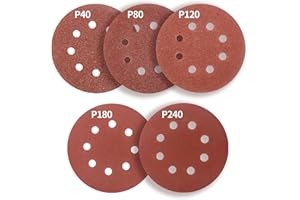 FEIHU 50 Pezzi Dischi Abrasivi 125mm, Carta Vetrata Abrasiva 8 Fori per Levigatrice Orbitale: Grana 40 80 120 180 240