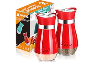 POWGLASS Salz und Pfefferstreuer Set,120ml Salz Pfefferstreuer Klein mit Edelstahl Deckel,Salz und Pfeffer streuer,Salz und Pfeffer Gewürzstreuer für Küche, Unterwegs, Wohnmobil, BBQ Nachzufüllen(Rot)