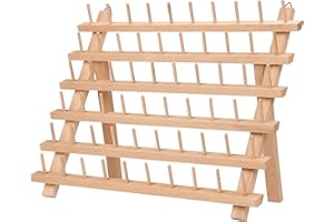 Kurtzy Support Bobine en Bois - Stand Organisateur 60 Bobines avec Crochets Muraux - Debout ou Suspendu - Porte Bobine en Bois de Hêtre pour Broderie, Matelassage et Fil a Coudre