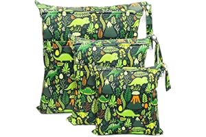 FenFang Wet Bag, Cloth Nappy Bags 3 PCS Produce Bags Wet Dry Suit Bag Storage Organiser, Waterproof Washable Reusable Large Double Zipper Bag for Baby Diapers Nappy Daycare Travel Beach Pool Gym Bag