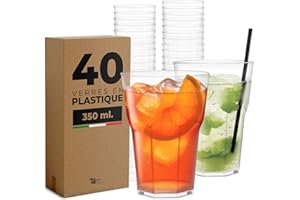 TUNDRA ICE INTERNATIONAL TUNDRA - Lot de 40 GOBELETS en PLASTIQUE RÉUTILISABLES 35 cl à Eau, Biere, Cocktail, Granité - Verres RECYCLABLES Incassables, BPA-Free, Transparents et ÉLASTIQUE pour Fêtes