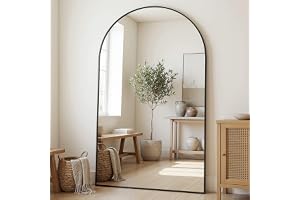 Antok 205 x 104 cm stor helkroppsspegel, välvd stativspegel, okrossbart glas, golvspegel för vardagsrum, omklädning, ryggstöd, väggmontering, säker förpackning