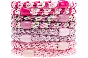 AXEN 8 pezzi elastici per capelli per donne e ragazze, in cotone, per capelli spessi e ricci, serie rosa