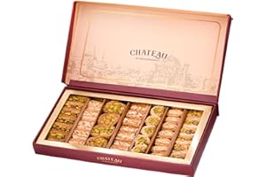Chateau de Mediterranean Mini Bitesize Baklava Selection - 450g | Contains Approx 40 Pieces | Delicious Filo Pastry Filled with Assorted Nuts | Traditional Recipe | Great to Share at Diwali | Gift Box