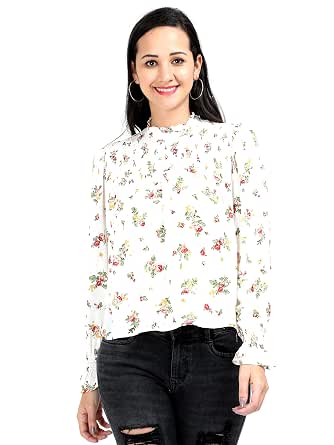 Dobby Smocking High Neck Blouse Top 