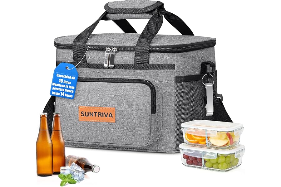 SUNTRIVA Nevera Portatil 15L Bolso Neveras Isotermica Bolsas Termica | Impermeable ,Oxford 600D de alta resistencia, Gris,Tel