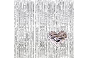 BOFYTR Foil Fringe Curtain, 3 Pack Silver Metallic Tinsel Curtain Birthday Decorations, Foil Curtain for Birthday Graduation Wedding Engagement Bridal Shower Bachelorette Holiday Party (Silver)