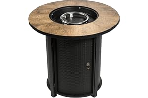 Teamson Home Outdoor Garden Tall Round Propane Gas Fire Pit Table Burner, Smokeless Firepit, Patio Furniture Heater with Lid, Lava Rocks & Cover