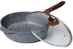 RIOVARM 28 cm djup stekpanna med hög kant, induktion non-stick stekpanna med lock, granitbeläggning stekpanna och universella
