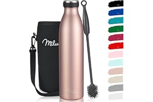 Milu - Thermo in acciaio inox da 350/500/750/1000ml/1,5L borraccia termica, a prova di perdite, a doppia parete, adatta per bevande gassate, con spazzola per la pulizia (Oro rosa, 750ml)