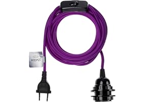 Hoopzi - Fil électrique en Tissu de 4,5M pour Éclairer Partout Chez Vous - Douille Ampoule E27 avec Interrupteur - Créez Votre Suspension Luminaire, Baladeuse, Lampe Suspendue - Bala Magenta