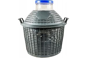 ‎LILAWELT24 Weinballon mit weitem Hals Glasballon Weithalsballon Gärballon, Gärbehälter Weite Öffnung Weithals-Ballon im Kunststoff-Schutzkorb Ideal zum Ansetzen, Lagern und Vergären (20L)