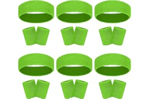 GEEBUZZ 18 Stück Schweißbänder Stirnband Armband Set Bunt gestreift Frottee Sport Athletic Gym 80er Jahre Schweiß Stirnbänder Armbänder