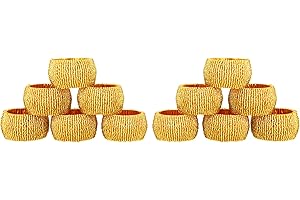 SHALININDIA Handmade Indian Gold Beaded Napkin Rings - Set of 12 Rings