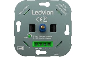 Ledvion LED Dimmer 3-250 Watt | 220-240V | Phasenabschnitt Universal | Drehdimmer Unterputz Dimmschalter Für Dimmbare LEDs | LED 3-250 Watt Und Halogen 3-300 W | Lampen von 0 auf 100% dimmen