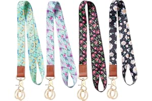 Vicloon Smycz na szyję, z nadrukiem, 4 szt., smycz do kluczy na szyję, skórzana smycz z metalowymi pierścieniami na identyfikator, uchwyt, klucze, telefon