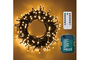 GHJ 50 LED Dark Green Cable Battery Operated Fairy Lights, Waterproof Indoor/Outdoor String Fairy Lights with Remote Control for Xmas Tree, Garden, Party