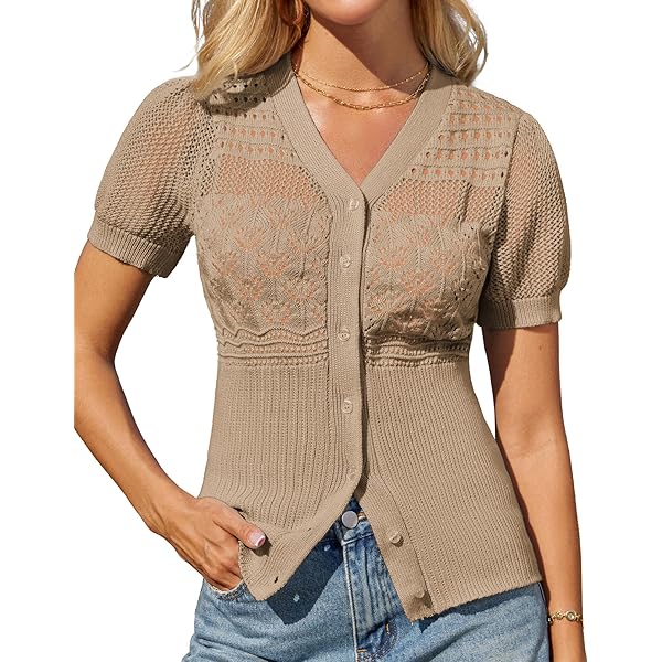 Grace Karin Cardigan Femme - Sans Manches, Broderie Ajourée (Coton Debardeur Femme Blanc