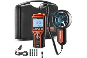 VEVOR 4-in-1 Anemometer 100,8MPH Luftgeschwindigkeitsmesser 168x75x36mm Windmesser IP44 Windmessgerät Windstärkemesser MAX/MIN/AVG/CU-Windgeschwindigkeitsdaten Geschwindigkeitsmessgerät