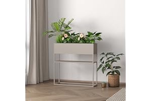 [en.casa] Blumenständer Joensuu Hochbeet mit Ablage Pflanzkübel Kräuterbeet Blumenkasten Pflanzkasten aus Stahl 80 x 80 x 25 cm Hellgrau für drinnen und draußen