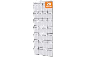 MISSLO 28 Large Pockets Over Door Shoe Storage Organiser Wardrobe Shoe Rack Mesh Hanging Storage Shoe Hanger Holder Organizer, White