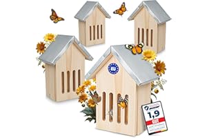 4 Stück Oramics Schmetterlingshaus aus Kiefernholz mit wetterfestem Metall Dach [Made in Europe] Schmetterlingshotel für Garten und Balkon – Schmetterling Insektenhotel zum Züchten oder zur Aufzucht