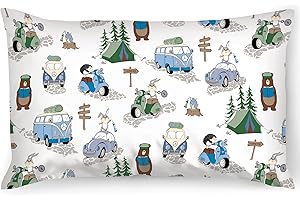‎PINKZEBRA PinkZebra Children's Pillowcase 25 x 50 cm 100% Cotton Cushion Cover Boys Oeko-Tex Standard 100 Children's Covers with Zip Camping