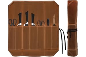 KQDRAVINE Sac à Couteaux Couteaux de Cuisine avec 7 Compartiments, Sac à Outils pour Couteaux de Cuisine, Rangement Portable en Toile cuillères pour Cuisine de Camping en Plein air et Barbecue (Kaki)